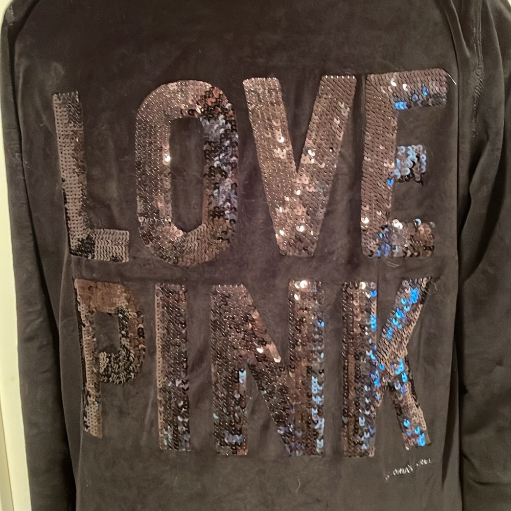 Vintage 90’s Victoria’s Secret Zip Up Hoodie Love Pink Sequins in Black Size M - Picture 2 of 8